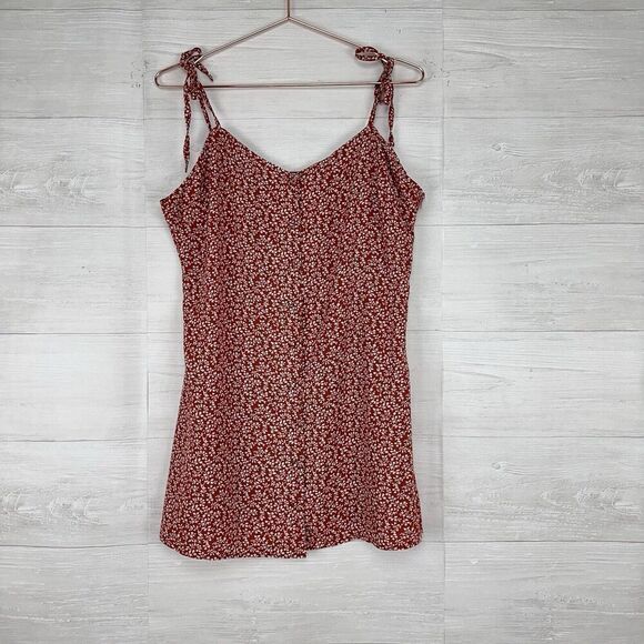 Revolve Super Down Floral Mini Dress Women XL Orange Tie Shoulders Button Front - Picture 14 of 15
